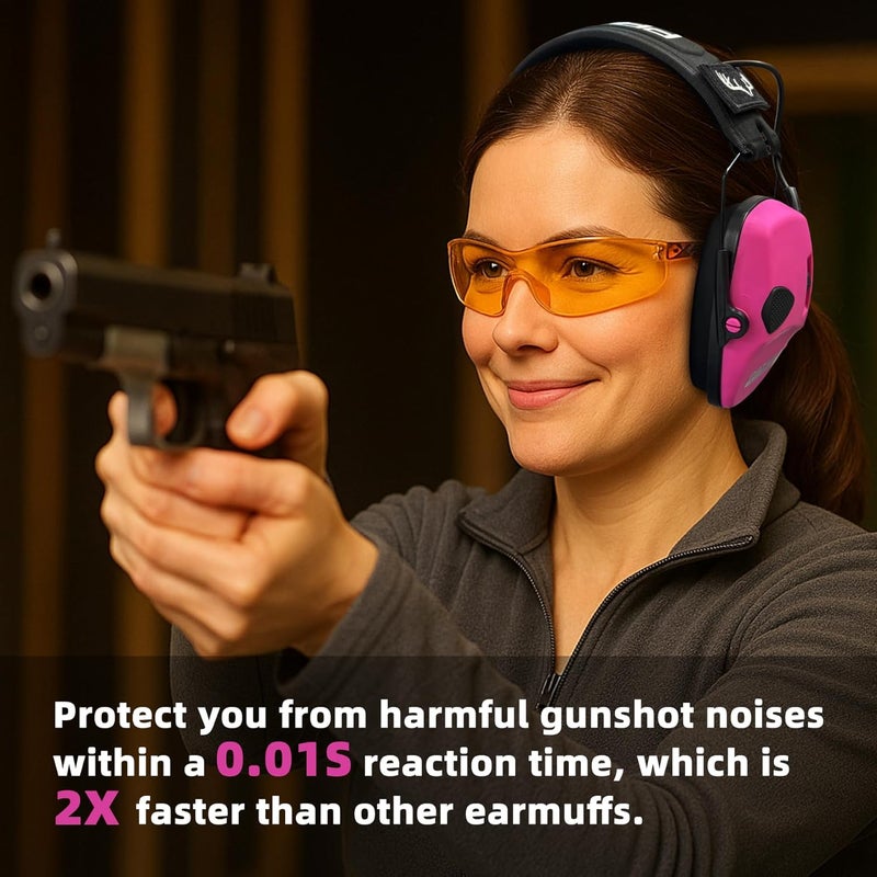 PROHEAR Electronic Ear Protection for Shooting with 4X Sound Amplification, Gun Range Hearing Protection Muffs, NRR 23dB Noise Reduction Headphones for Hunting, Pink - Image 4